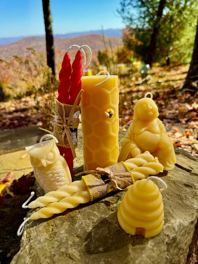 Pure organic beeswax - spiral tapers, 6"pillar, Buddha, little own and mini beehive