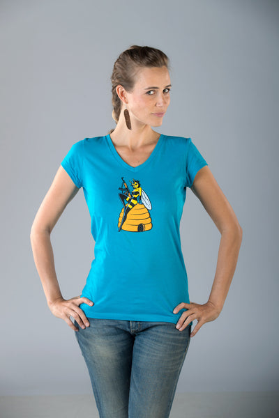 Women's "Naturally Tough" Killer Queen Bee T-Shirt - Turquoise