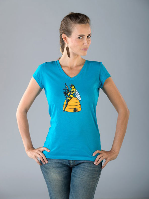 Women's "Naturally Tough" Killer Queen Bee T-Shirt - Turquoise